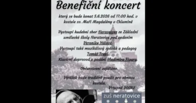 Benefiční koncert 5.6.2026 od 17:00 hod. v kostele sv. Maří Magdalény v Chlumíně Benefiční koncert 5.6.2026 od 17:00 hod. v kostele sv. Maří Magdalény v Chlumíně